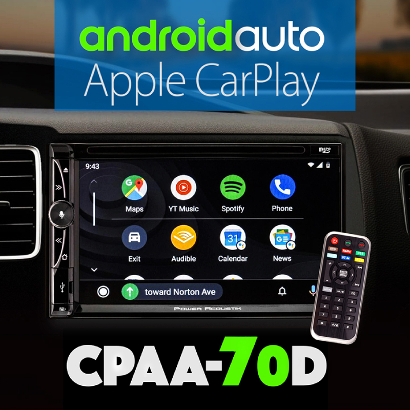 想像を超えての CarPlay/AndroidAuto カーオーディオ Power Acoustik ワイヤレスApple CPAA-70D  無線 CPAA-70D 7インチ ダブルDIN インダッシュDVDレシーバー Bluetooth Apple CarPlay Android Auto 
